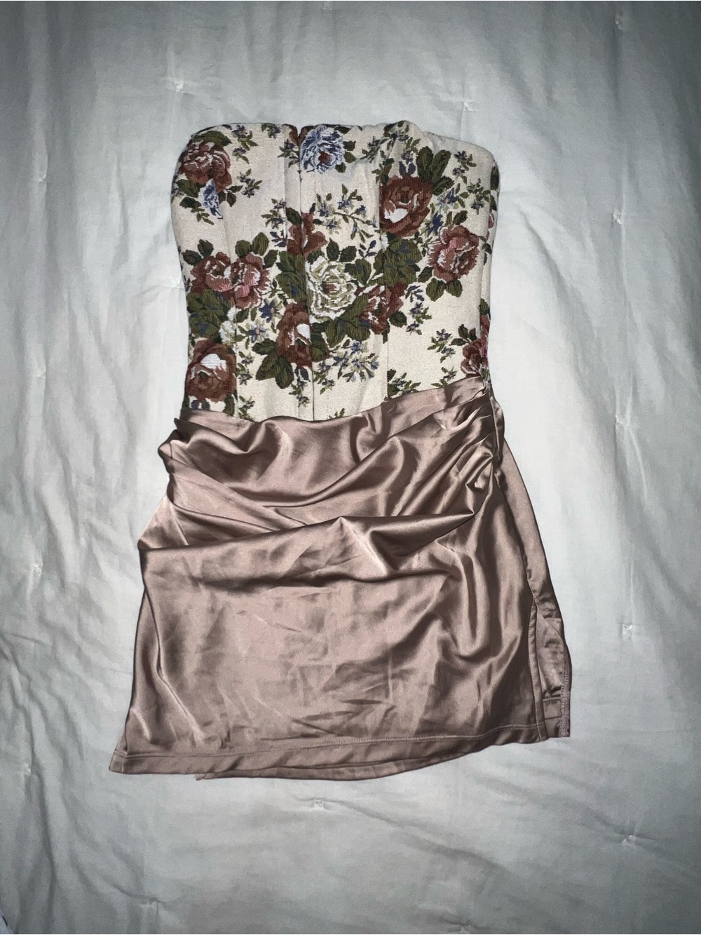 Floral Bustier Strapless Mini Dress in Blush